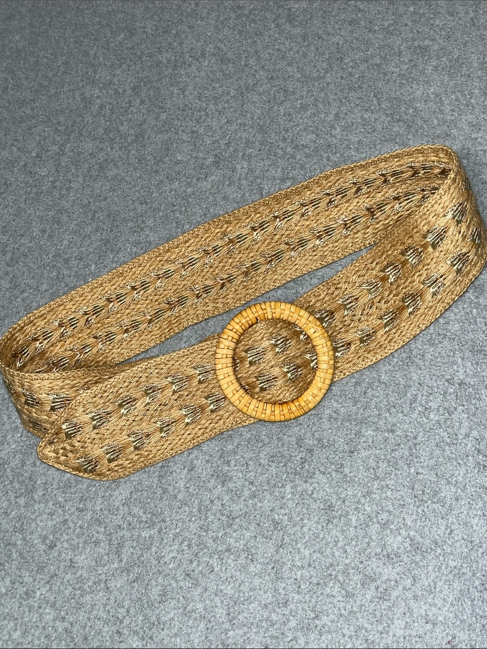 Boho Woven Raffia Waist Belt with Round Buckle Natural Womens Small Wide